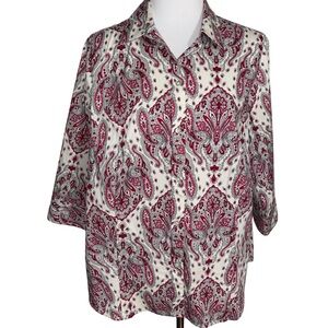 Talbots Red and White Paisley Button Down Shirt